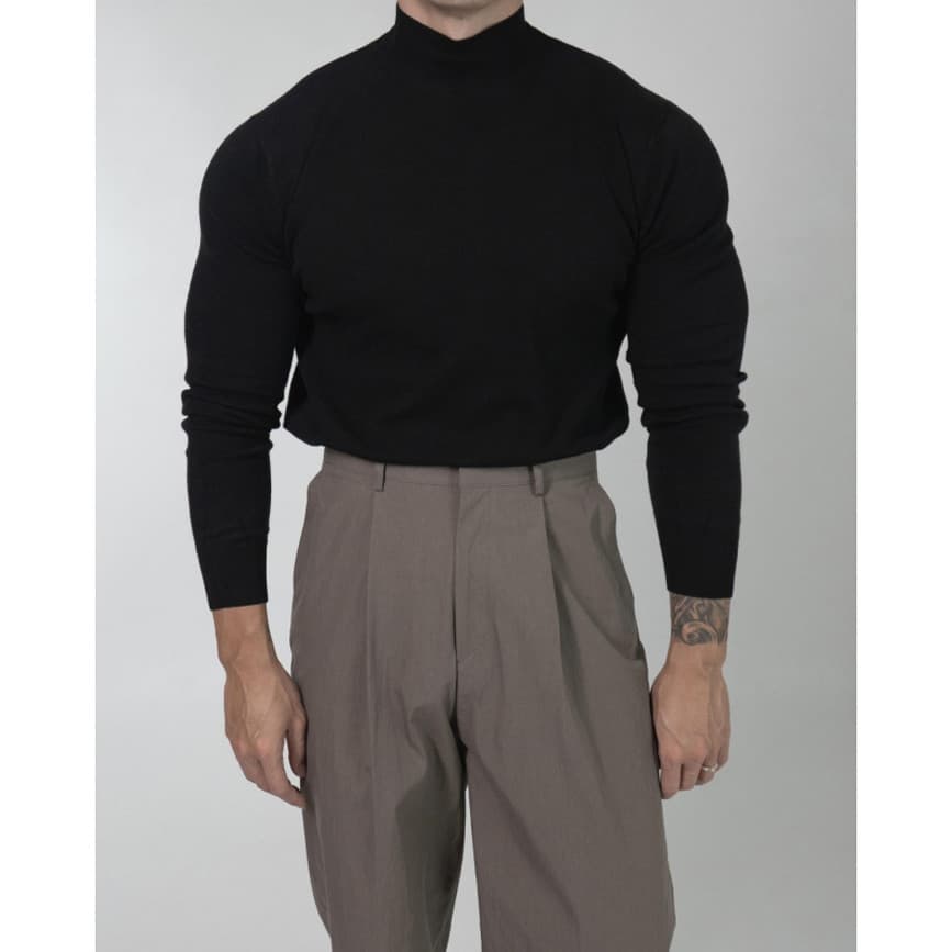 Bens europeus High-End pequeno suéter de gola alta muscular masculino magro estiramento camisola de manga comprida núcle