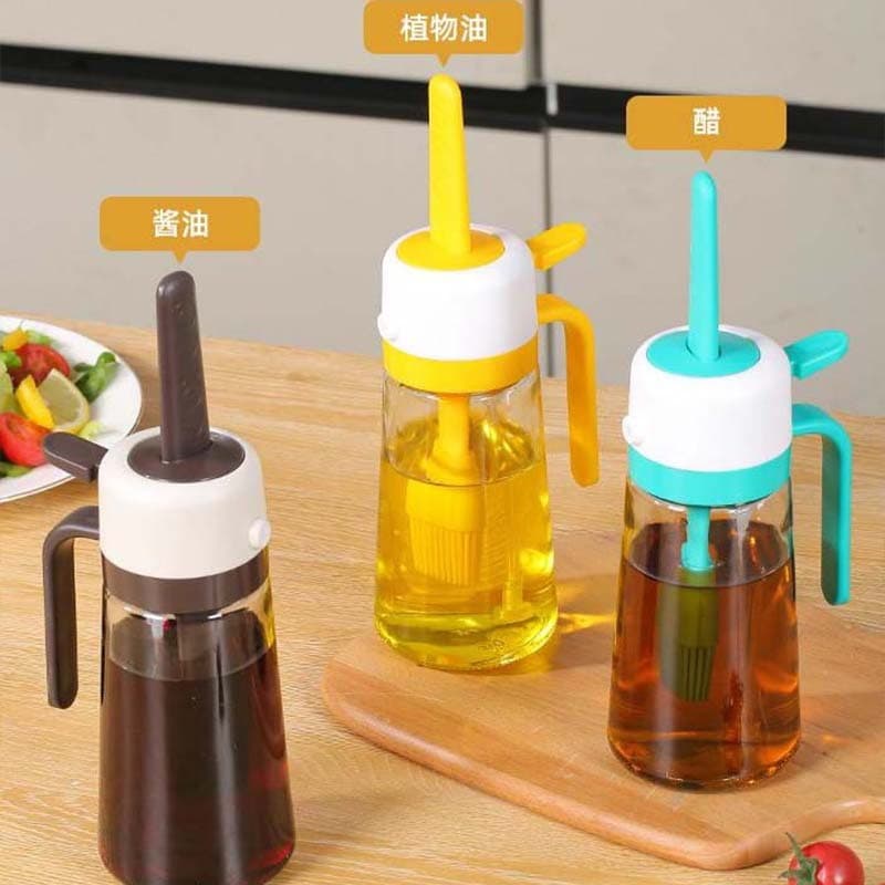 Garrafa de óleo com pulverizador de vidro, pote de óleo para cozinha, resistente a altas temperaturas, pote de óleo inte