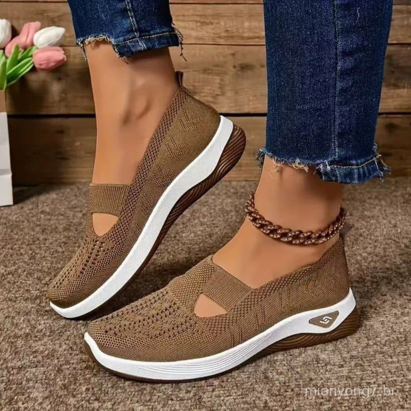 Sapatos Femininos Malha Respirável Confortável Apartamentos Tênis Leves Para Moda Feminina Sapato De Caminhada Plus Size