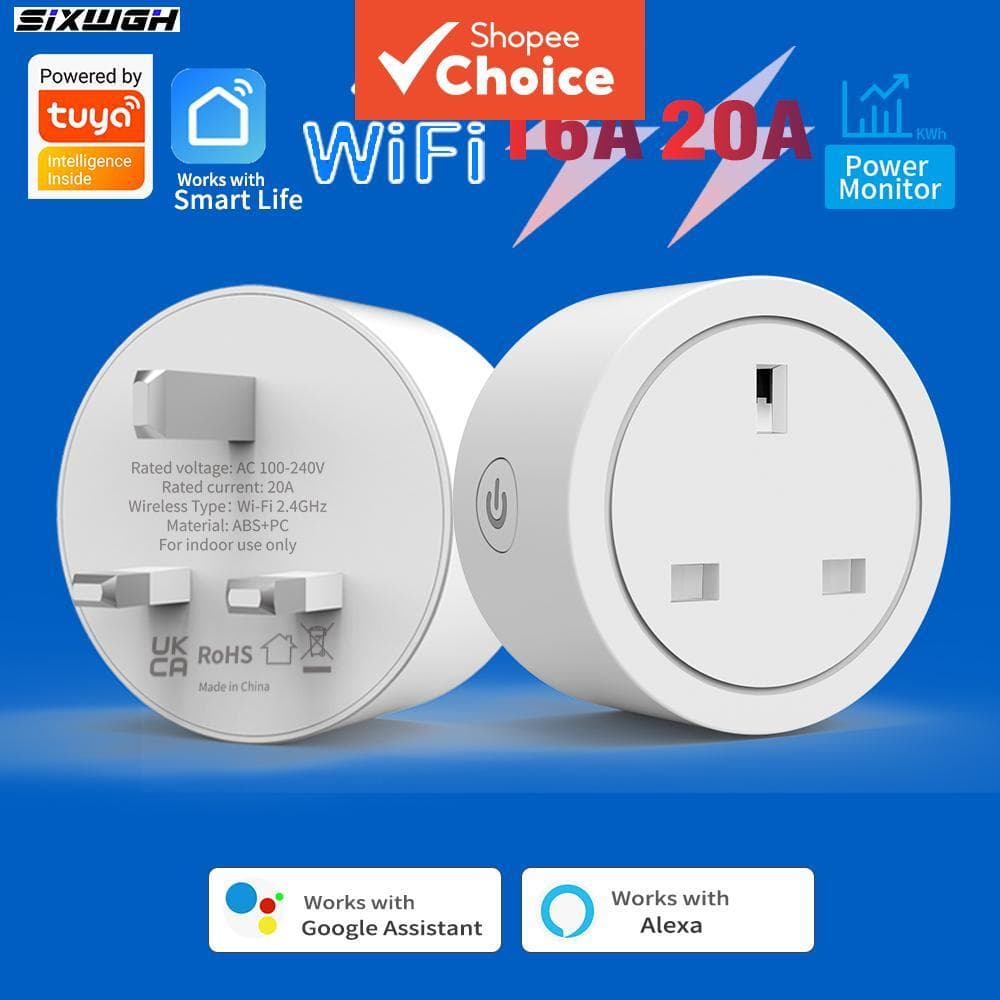 Para Tuya WiFi Tomada Inteligente 20A/16A Reino Unido Plug Com Temporizador De Medição De Energia Controle APP Funciona