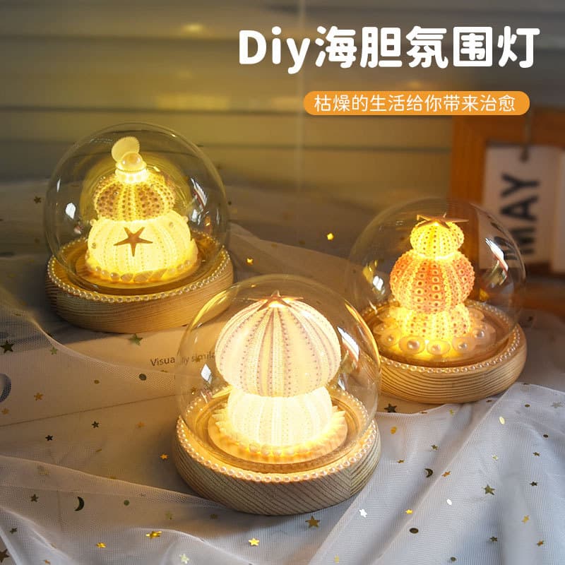 Crianças DIY ouriço do mar atmosfera luz Micro paisagem ornamentos de luz cristal pacote Material artesanal presentes da