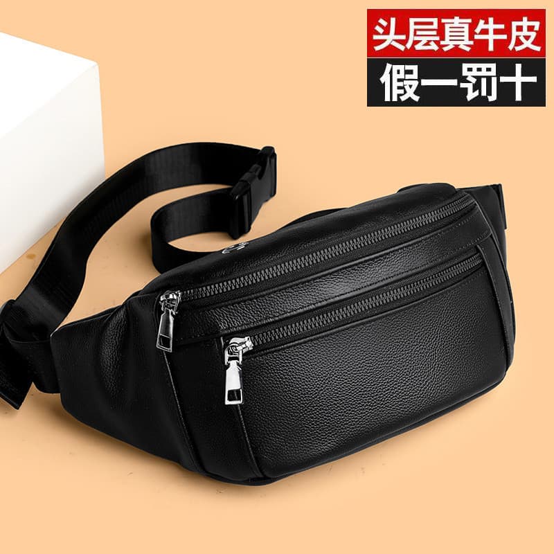 Bolsa de peito de couro genuíno masculina multifuncional bolsa de cintura de couro de grande capacidade viagem ao ar liv