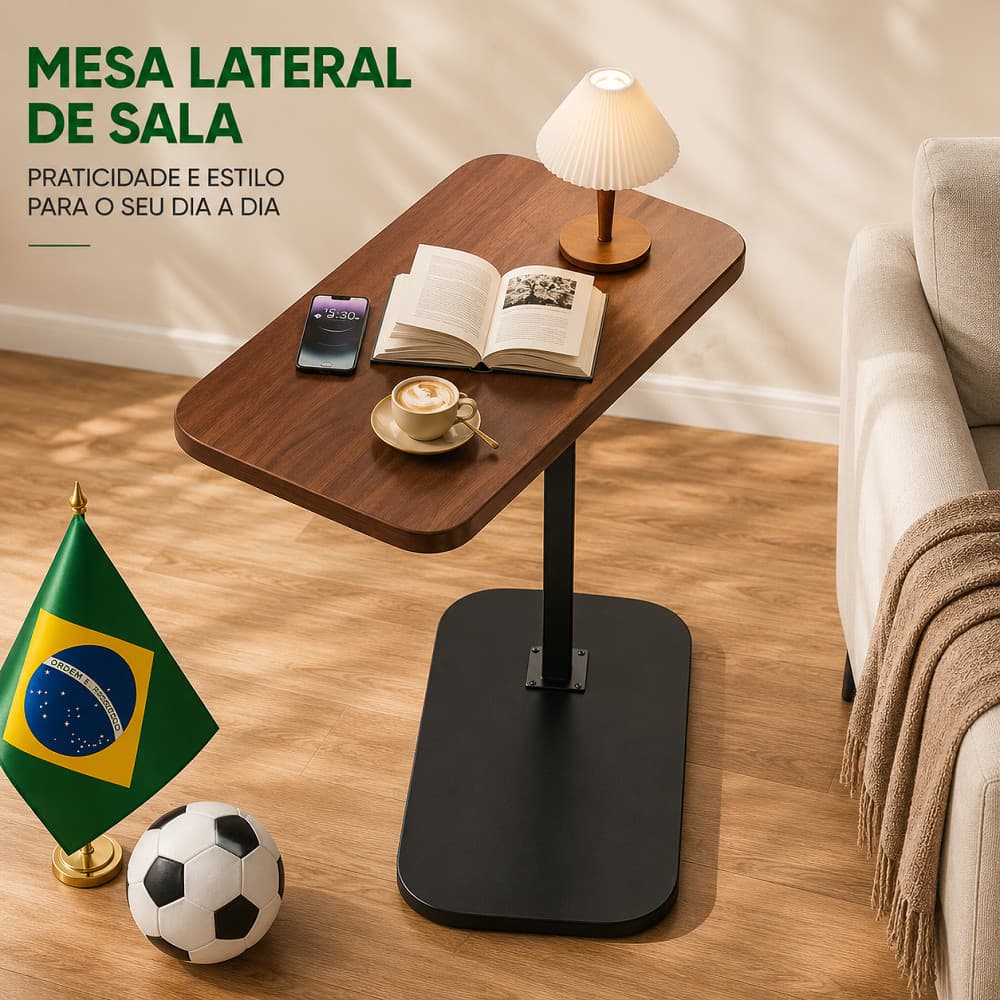 Mesa Lateral Multiuso Ajustável Altura, Mesinha Decoração Sala Estar, Ao Lado do Sofá para Café Livros e Decoração