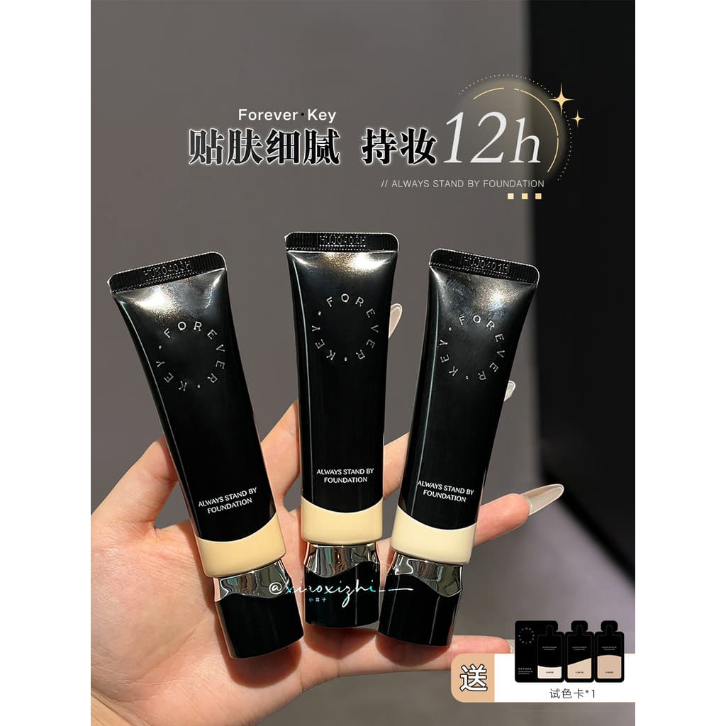 Pele Cremosa Natural!Foreverkey Texturizado Seda Fudo Base Líquida Hidratante Corretivo de Controle de Óleo de Longa Dur