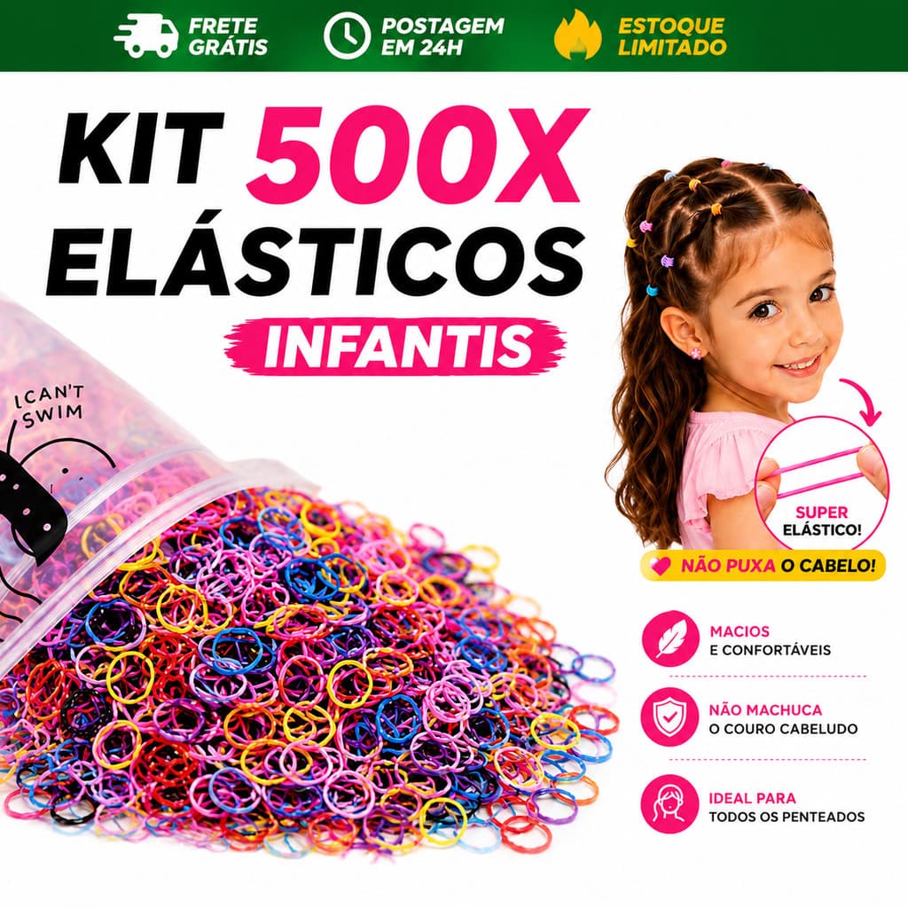 Kit 500x Elástico de Cabelo Feminino Descartável Multicolorido Envio 24h