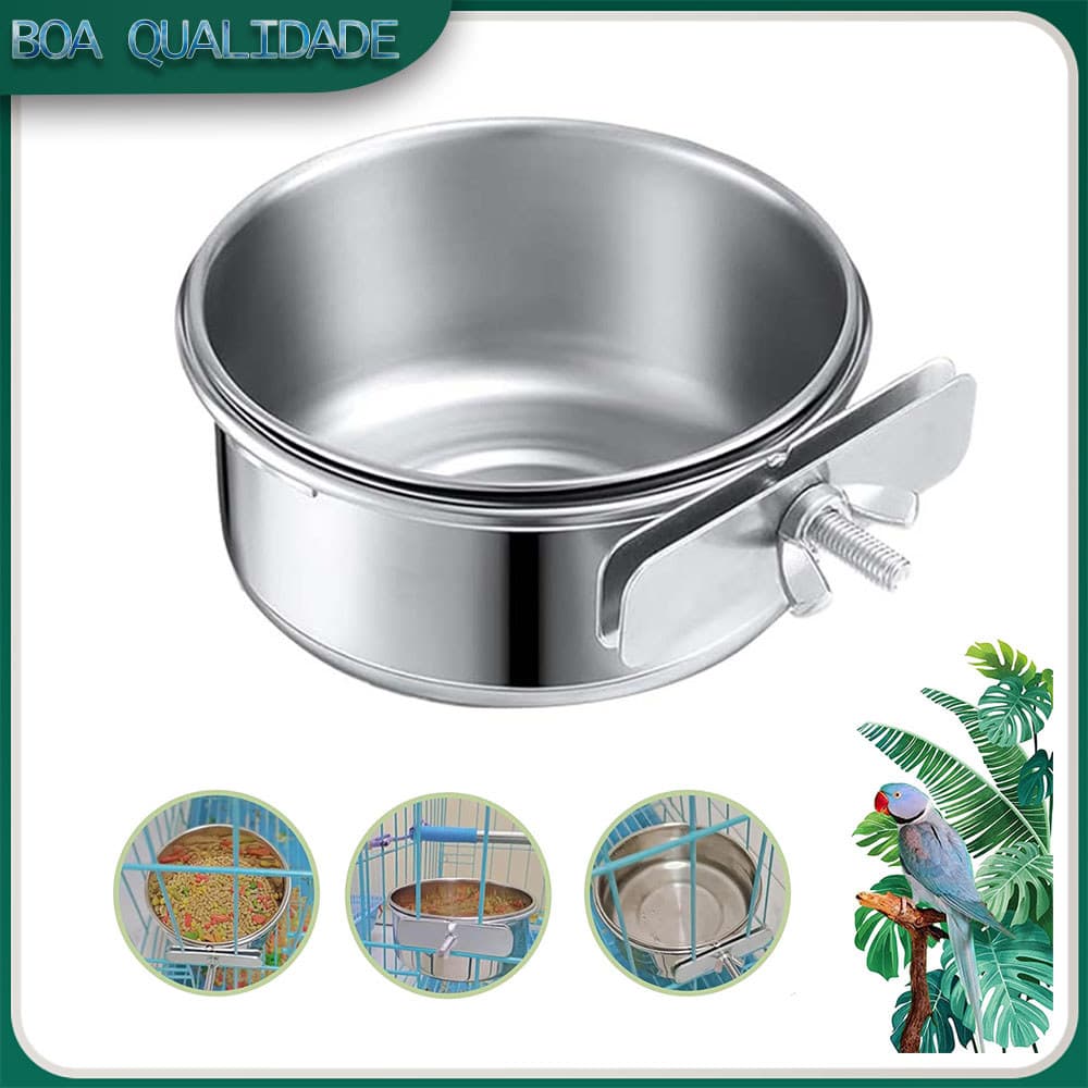 Comedouro para pássaros com suporte de encaixe aço inoxidável comedouro para papagaios comedouro para pequenos animais