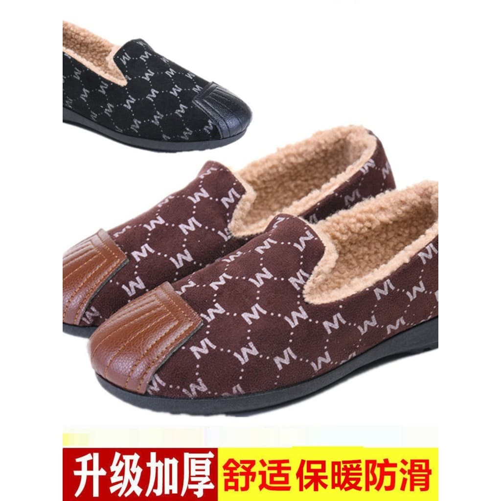 Ervilhas sapatos femininos velo-velo sapatos de pano quente feminino primavera outono meia-idade idosos mãe sapatos boca