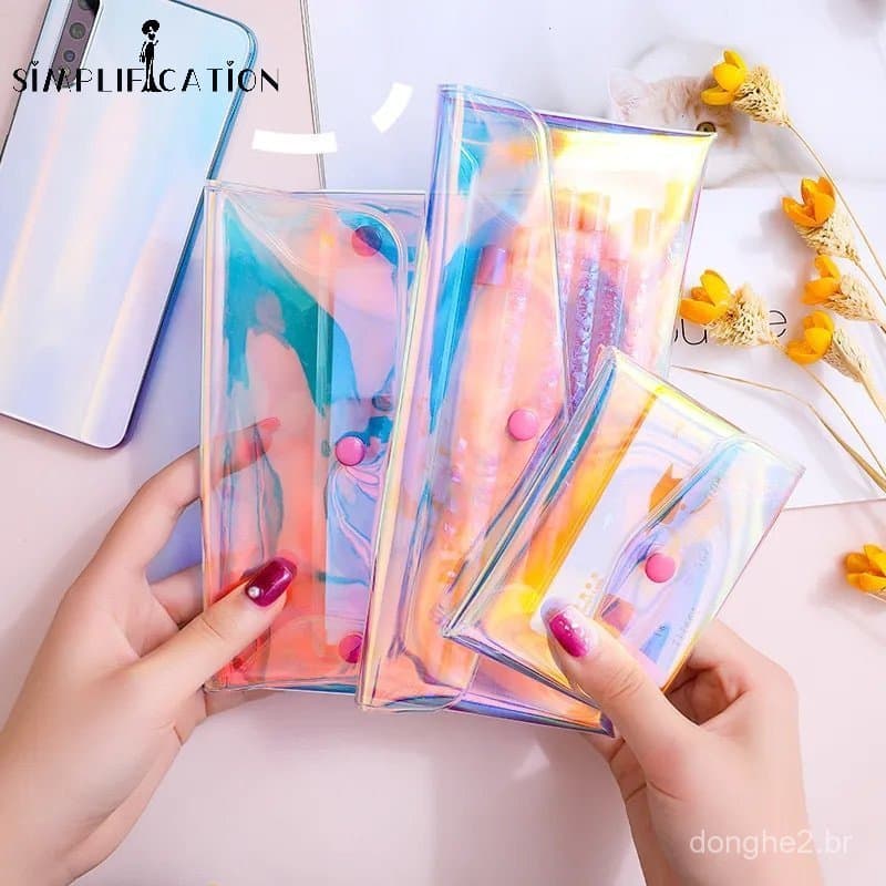 Bolsa de Moedas Transparente em PVC com Efeito Laser, Adequada para Mulheres e Meninas/Bolsa Multifuncional para Batom,
