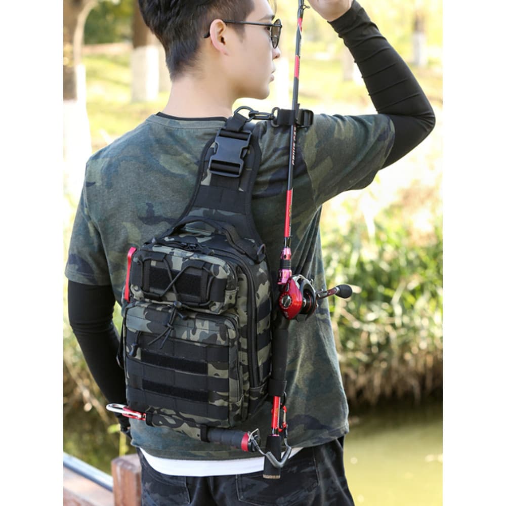 Bolsa de peito masculina multifuncional ao ar livre à prova d'água bolsa mensageiro de ombro bolsa de pesca montanhismo