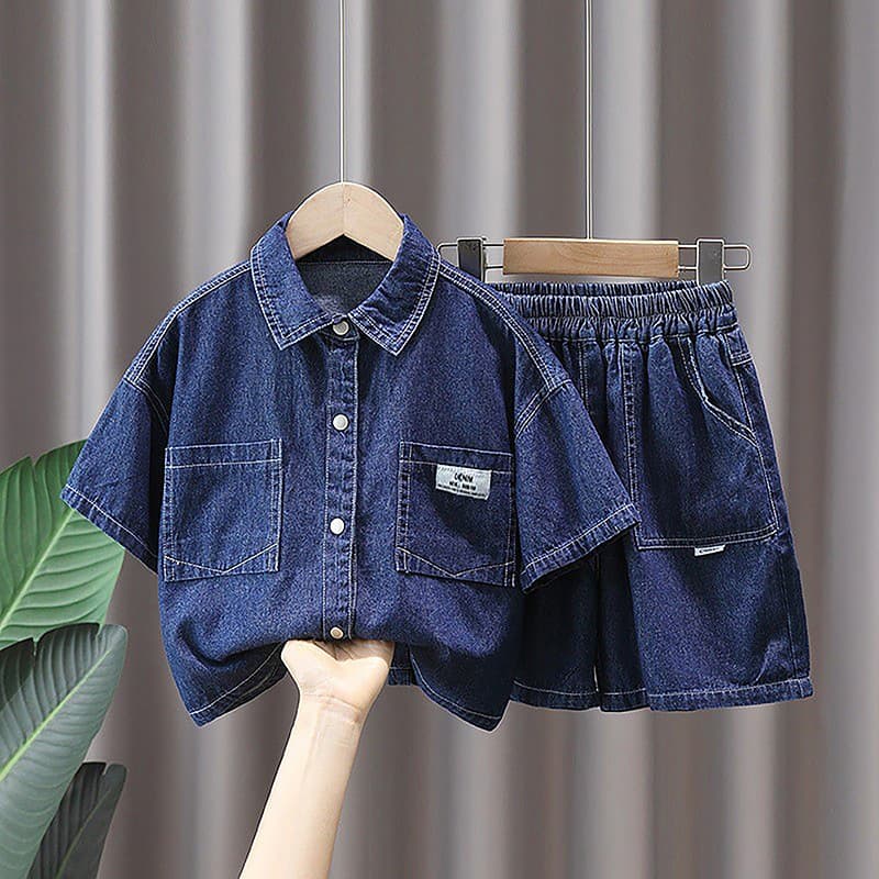 Roupas infantis meninos roupas ternos e ternos ternos jeans de verão 2026 novo estilo roupas infantis bonito de manga cu