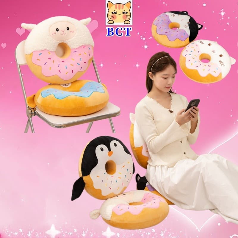 BCT Bonito Donut Animal Travesseiro De Pelúcia Boneca Fofa Gatinho Cachorro Pequeno Suporte De Cintura De Lã Divertido P