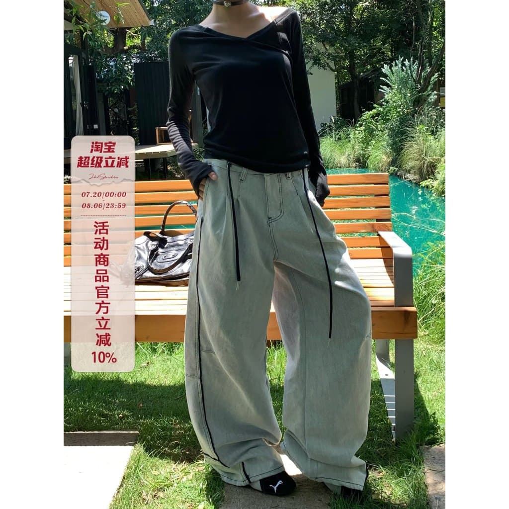 Estilo Hong Kong na moda masculina verão novo estilo 2025 carta única Jeans Hip Hop ins na moda High Street na moda rufi