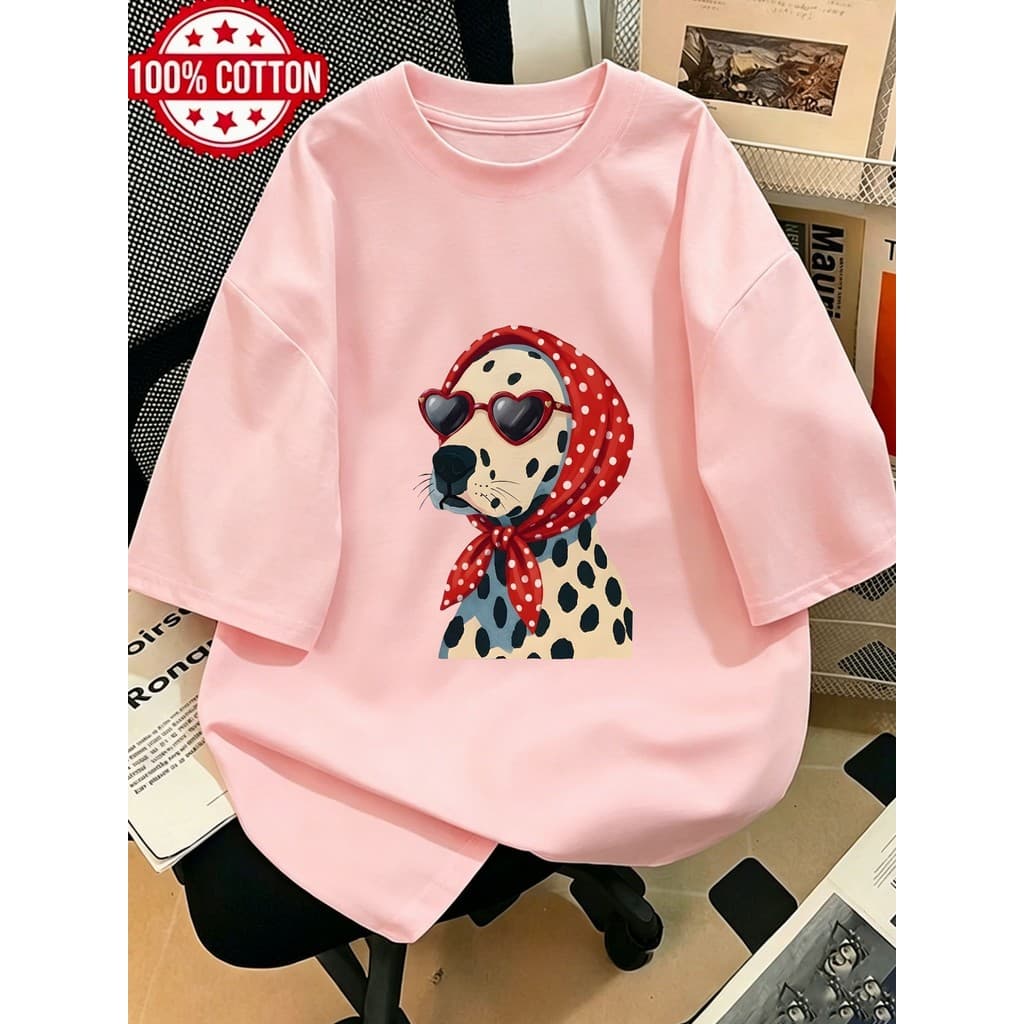 Camiseta Feminina Dalmata Lenco Fashion Cute Kawaii Colorida Aesthetic Tumblr Estampada Unissex