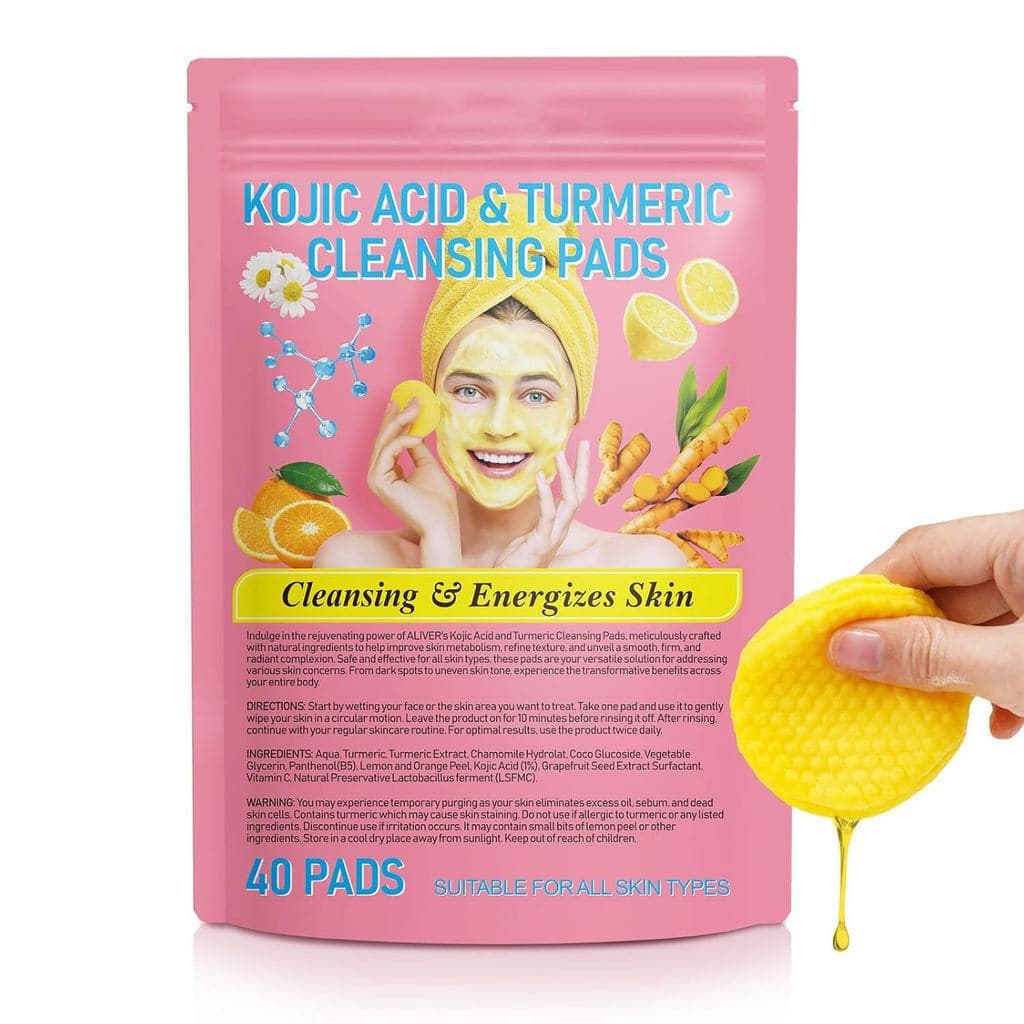 Pads de Limpeza com Ácido Kójico e Cúrcuma, 40 unidades, ricos em vitaminas B5 e C, adequados para cuidados diários da p