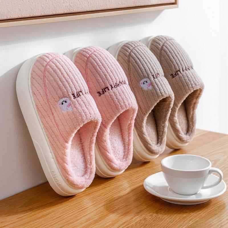 Cixi casa bonito quente casal chinelos de algodão masculino sola grossa mudo casa merda-piso inverno Slipp