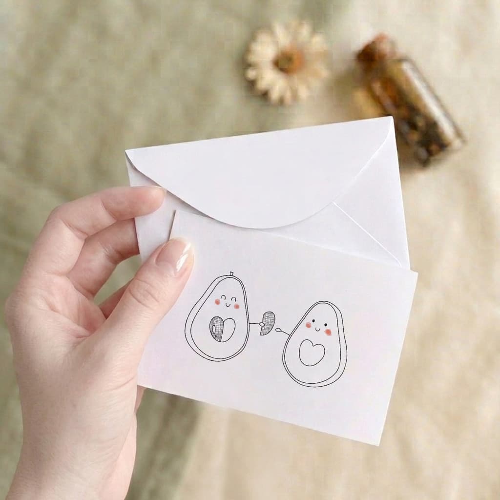 Mini Cartão de Presente A7 Fine Line Gluuck P/ Ocasiões Diversas: Casal, União, Casamento, Namorados - Amor Abacate