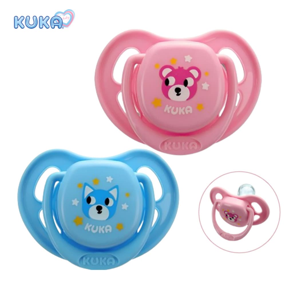 Chupeta Kuka Smart +6 meses Bico Silicone Redondo Reto com Alça e Furos de Ventilação