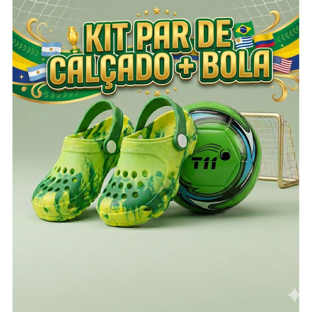 Kit Sandalia  Brasil Infantil  + Bola de futebol macio leve antiderrapante Confortavel - copa do mundo