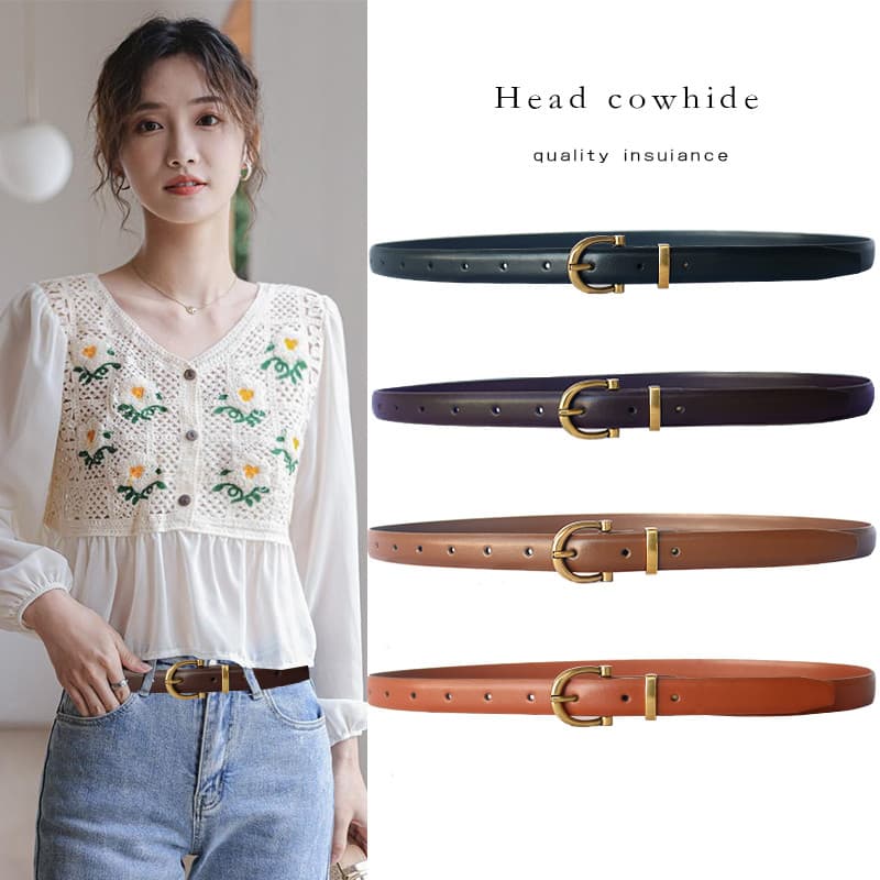 Cinto feminino Jeans moda All-Match decorativo cinto fino couro genuíno verão ins estilo simples cinto preto na moda