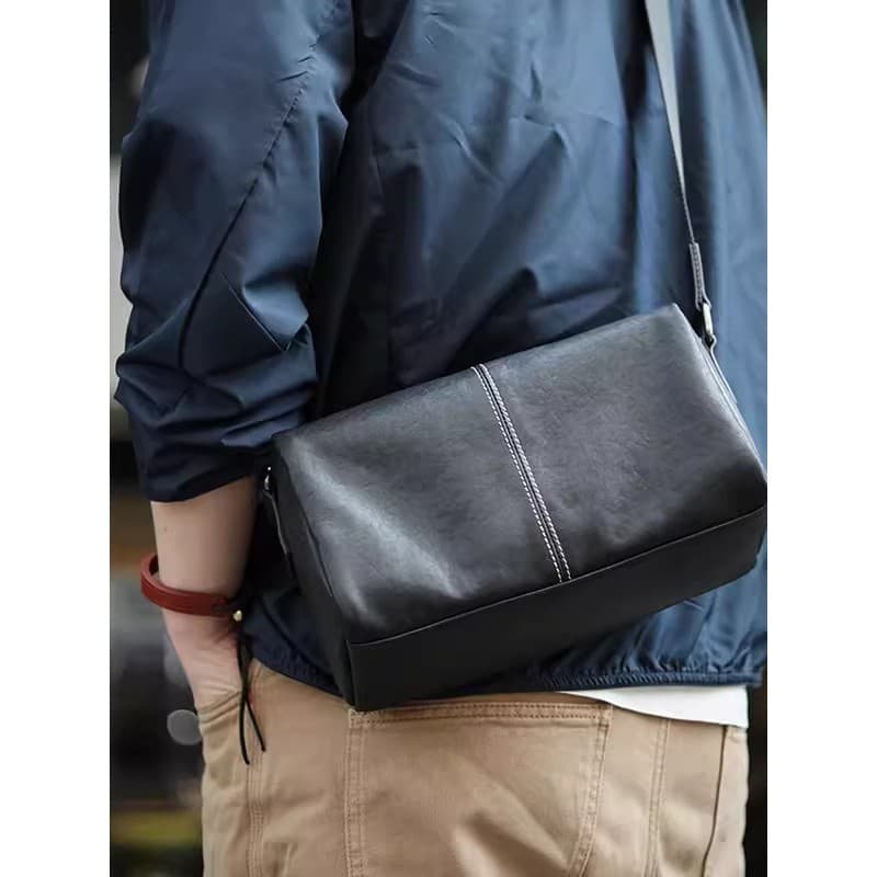Bolsa mensageiro de couro genuíno moda masculina Casual High-End sentido bolsa de ombro à prova d'água Horizontal versão