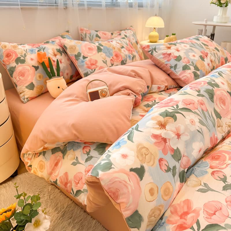 2025 novo estilo fresco puro algodão cama conjunto de quatro peças algodão colcha capa cama único dormitório estudante c