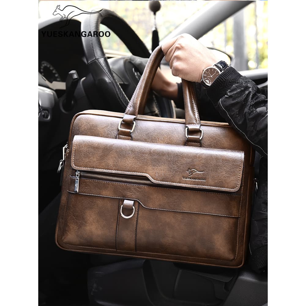 Bolsa Casual masculina bolsa de couro macio sentir negócios maleta Horizontal quadrado computador saco ombro saco do men