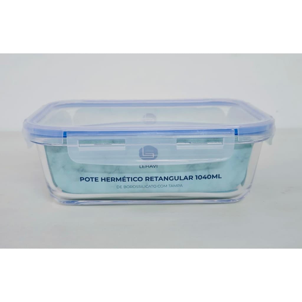 POTE HERMETICO DE BOROSSILICATO RETANGULAR C/ TAMPA 1040ML C/ 1