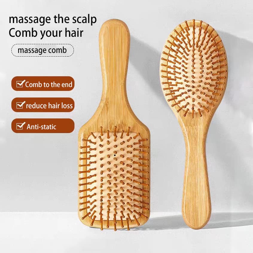 Escova de cabelo de bambu de alta qualidade promove o crescimento capilar, previne a queda de cabelo e possui dentes lar