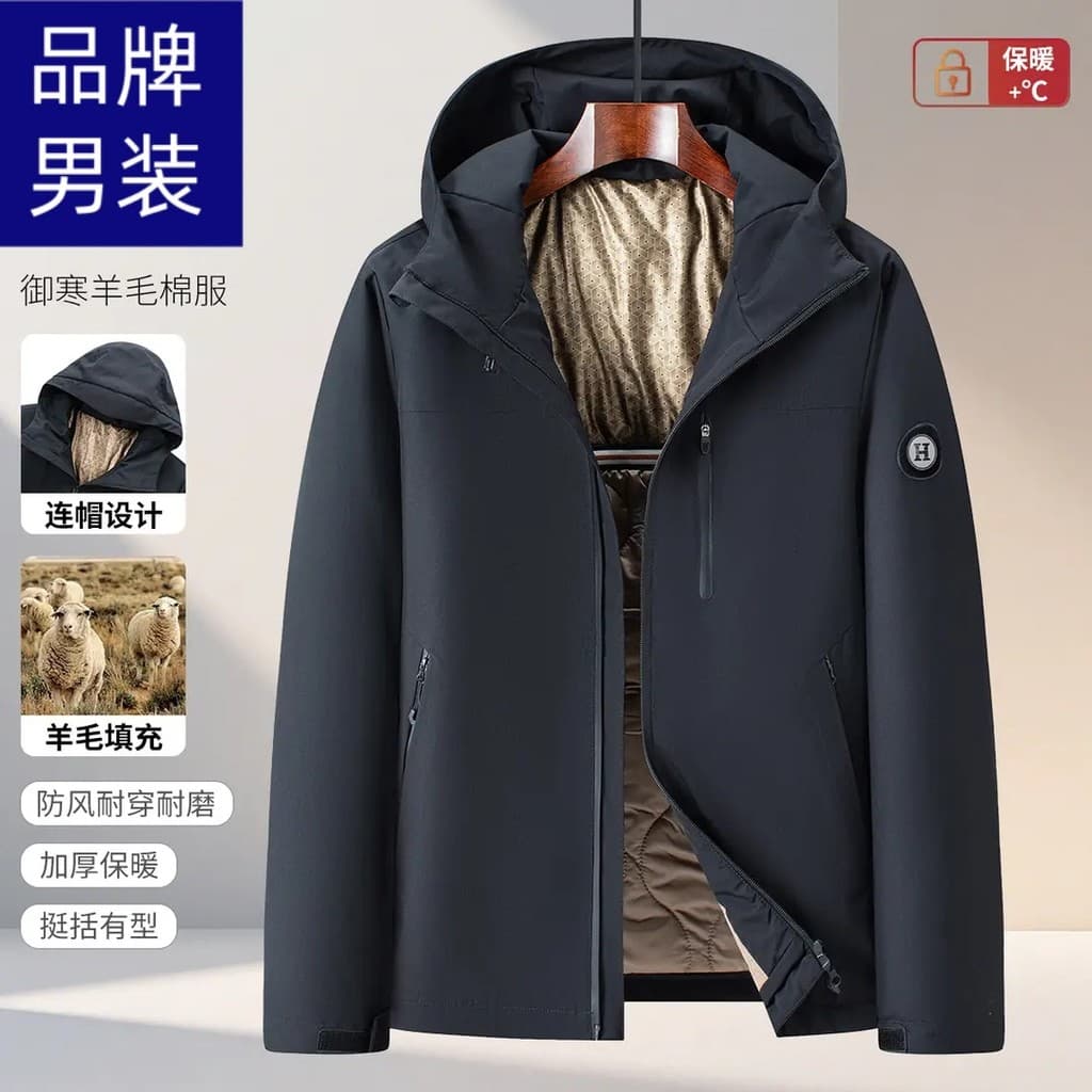 [100% forro de lã] Marca jaqueta de inverno espessada quente à prova de vento moda Casual jaqueta de algodão masculina