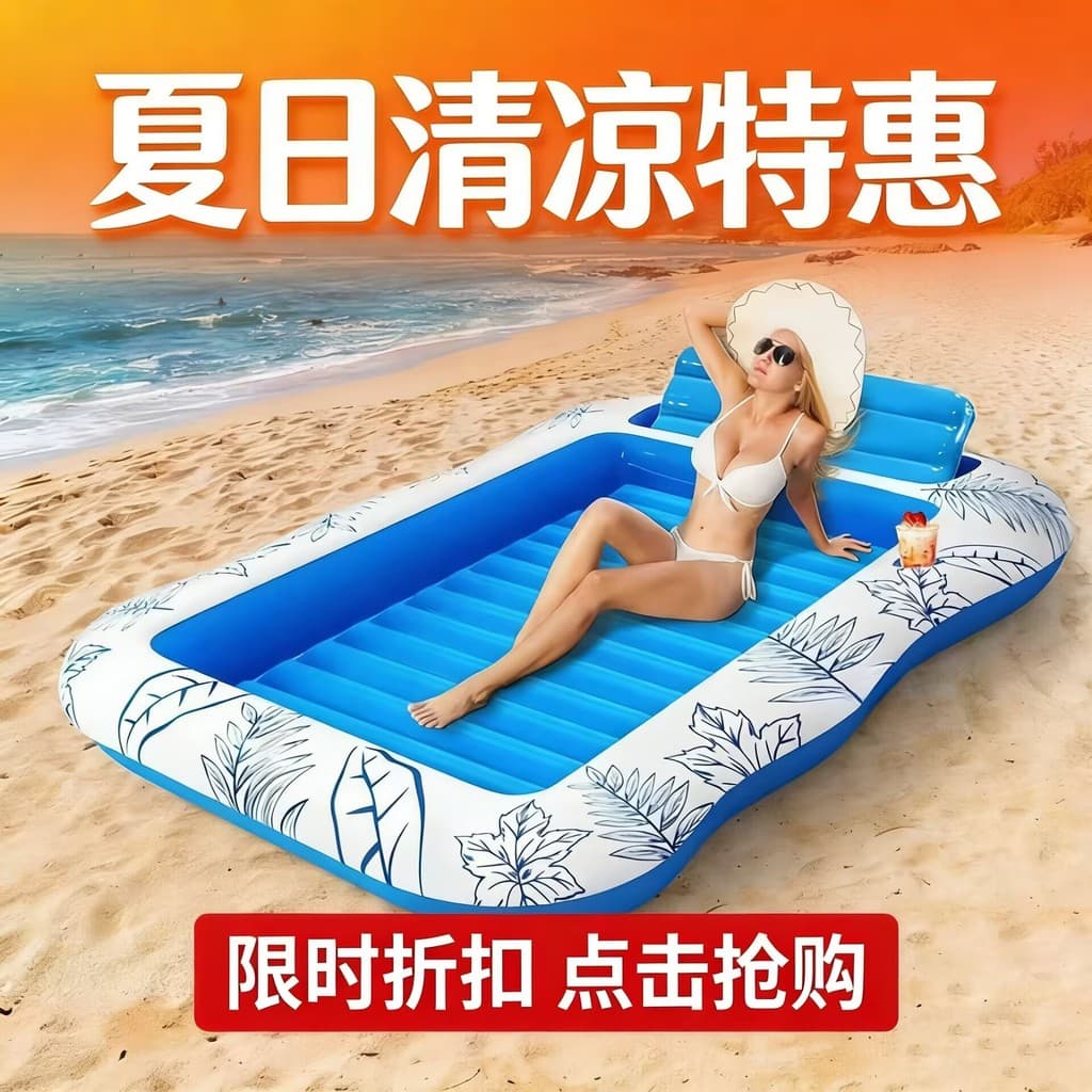 Cama flutuante inflável Barco flutuante Piscina de secagem solar Cadeira reclinável Luz solar flutuante Banho Piscina Br