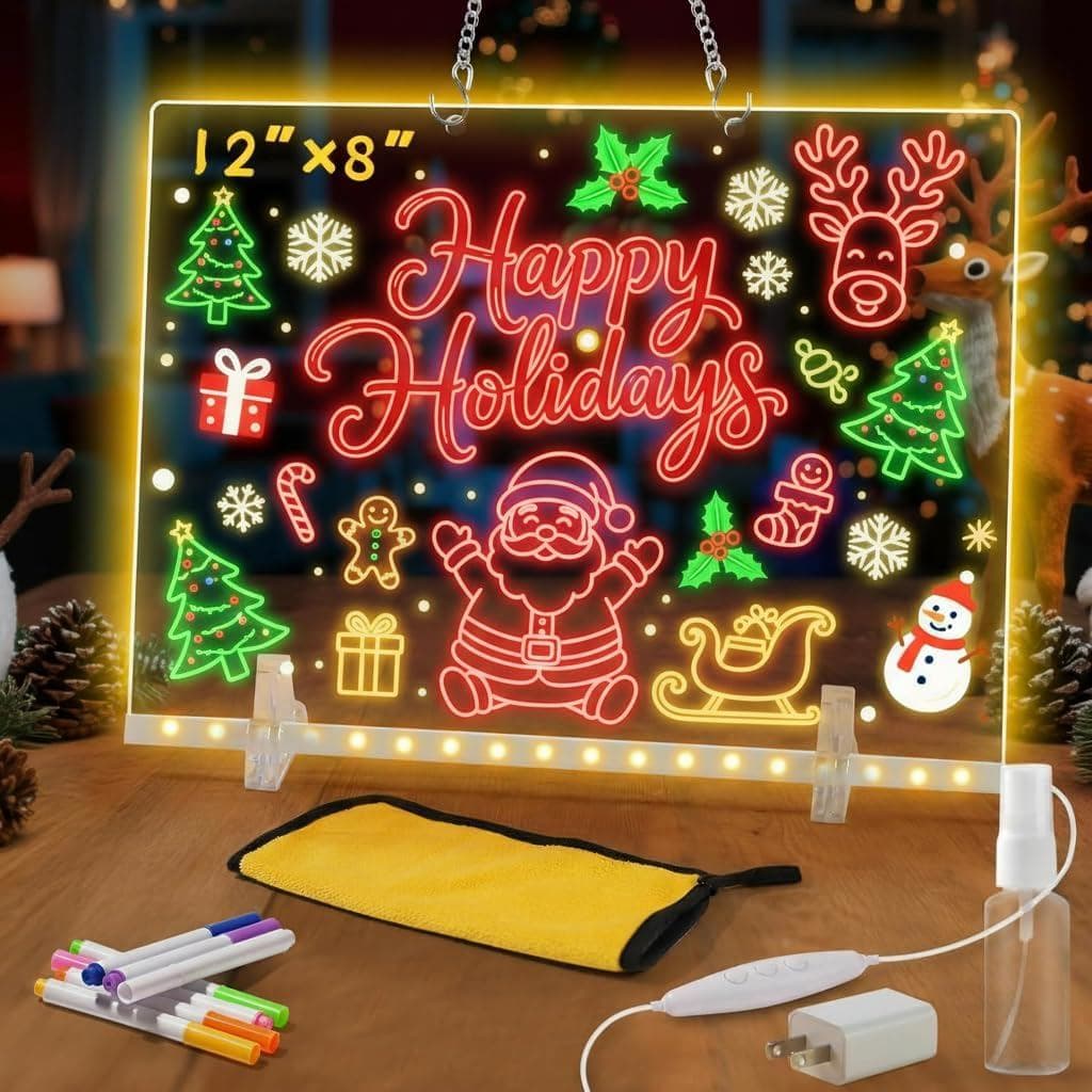 Lumiboard Quadro de Desenho LED, Quadro de Anotações LED, Quadro Acrílico Brilhante com 4 Modos e 7 Cores de Luz, Inclui