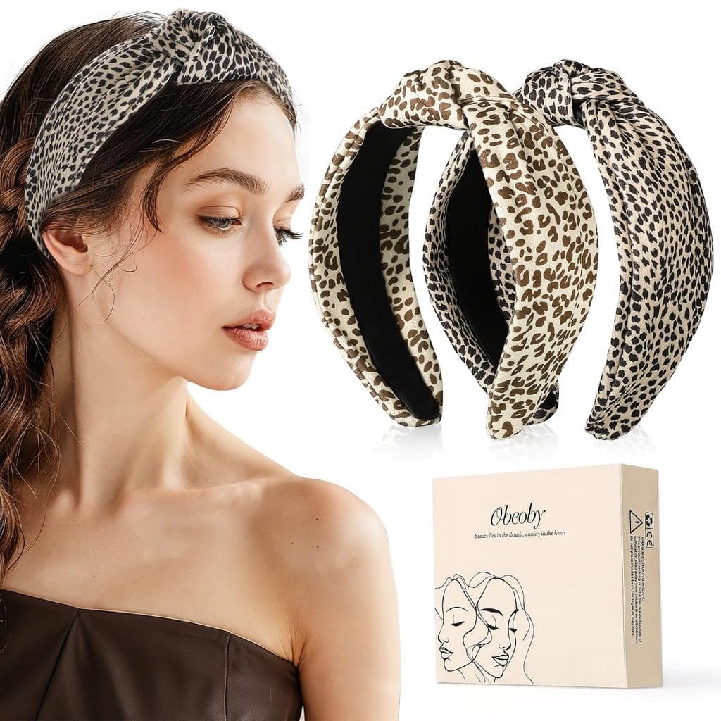 obeoby Faixa de Cabelo com Estampa de Leopardo para Todos os Tipos de Cabelo, Pacote com 2 Faixas Largas Antiderrapantes