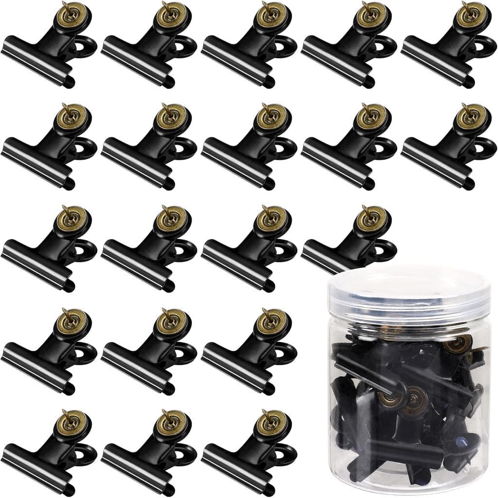 SANNIX 20 Peças de Clipes de Metal com Pinos 31mm para Quadros de Avisos, Clipes Pretos de Alta Resistência com Pinos pa
