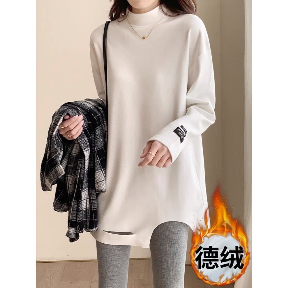 Camisa de fundo de gola alta de veludo alemão feminina primavera outono inverno estilo ocidental moletom interno em cama