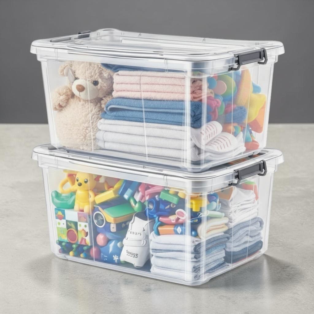 Kit 2 Caixas Transparentes 50L Com Tampa E Travas Organizadora Multiuso Plasvale