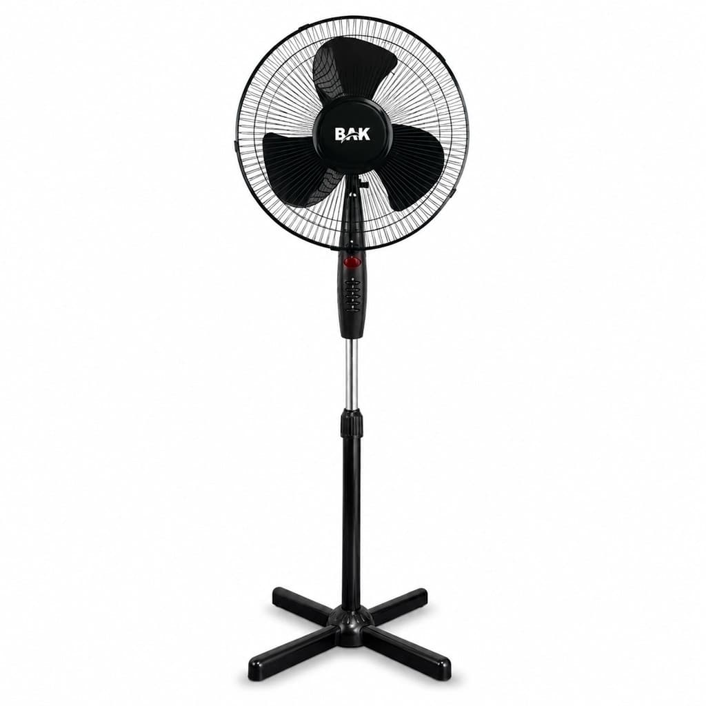 Ventilador De Pedestal BAK 127V 45W 16 Polegadas Base Cruz Grade Protetora Preto Ambiente Interno