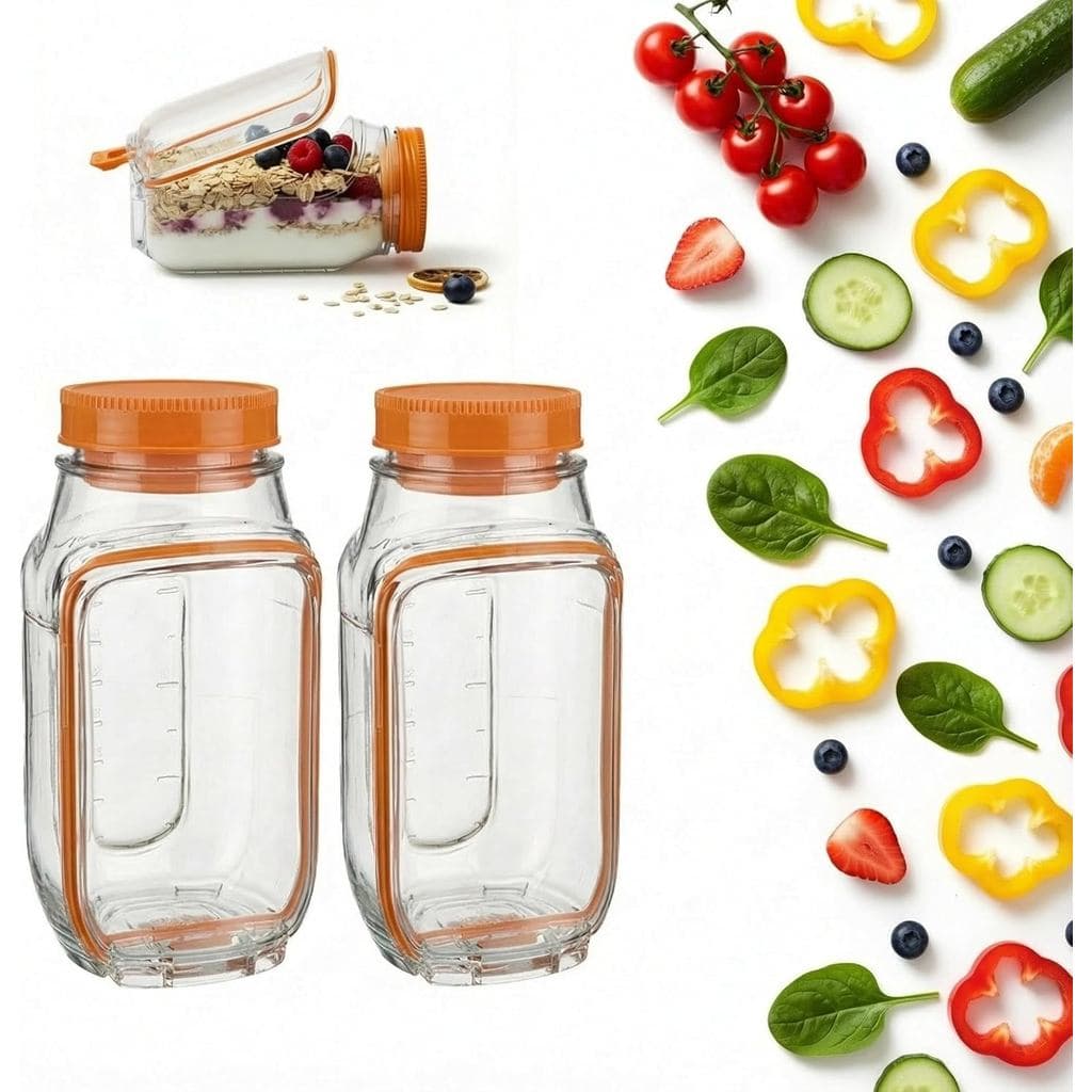 Conjunto de 2 Potes para Salada de 34oz com Abertura Lateral – Recipientes Herméticos e à Prova de Vazamentos para Prepa