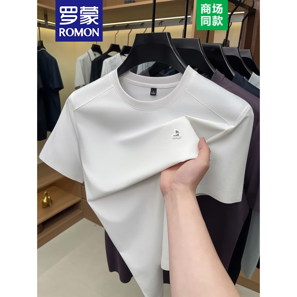 Lomon sem costura gelo seda de manga curta camiseta masculina verão novo estilo negócios Casual estiramento respirável e