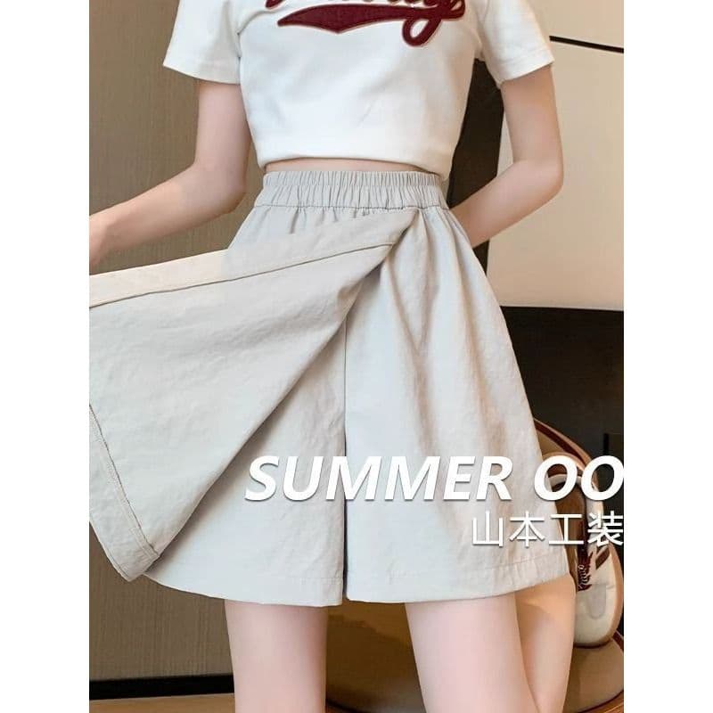Yamamoto macacão culottes feminino verão estilo fino 2026 novo estilo solto calças de perna larga Casual gelo seda espor