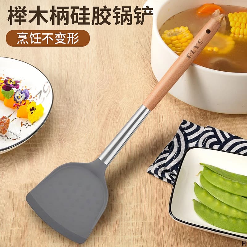 Espátula de Silicone de faia, espátula de cozinha doméstica, panela antiaderente, colher de sopa especial, coador, espát