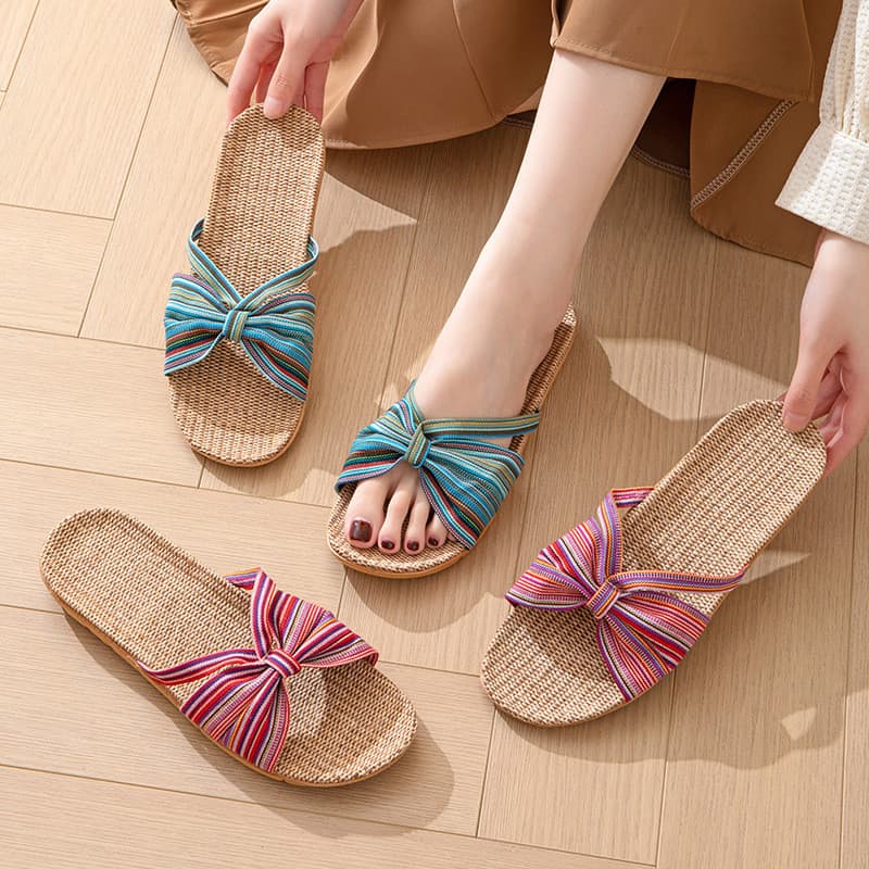 Senhora sapatos arco chinelos de linho feminino sudeste asiático abertura sandálias japonesas chinelos de chão de linho