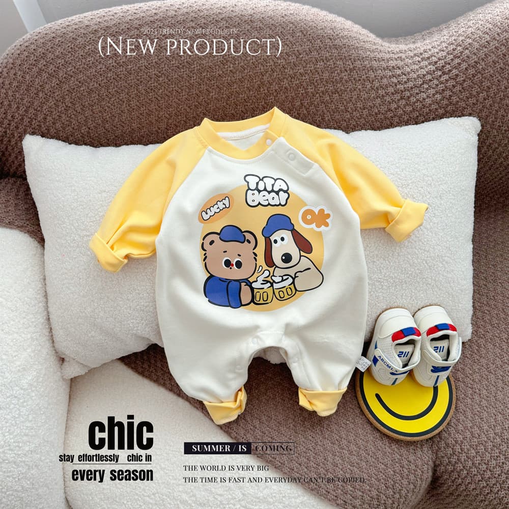 Masculino feminino bebê bonito Super bonito macacão primavera outono roupas macacão pulôver de manga comprida macacão be