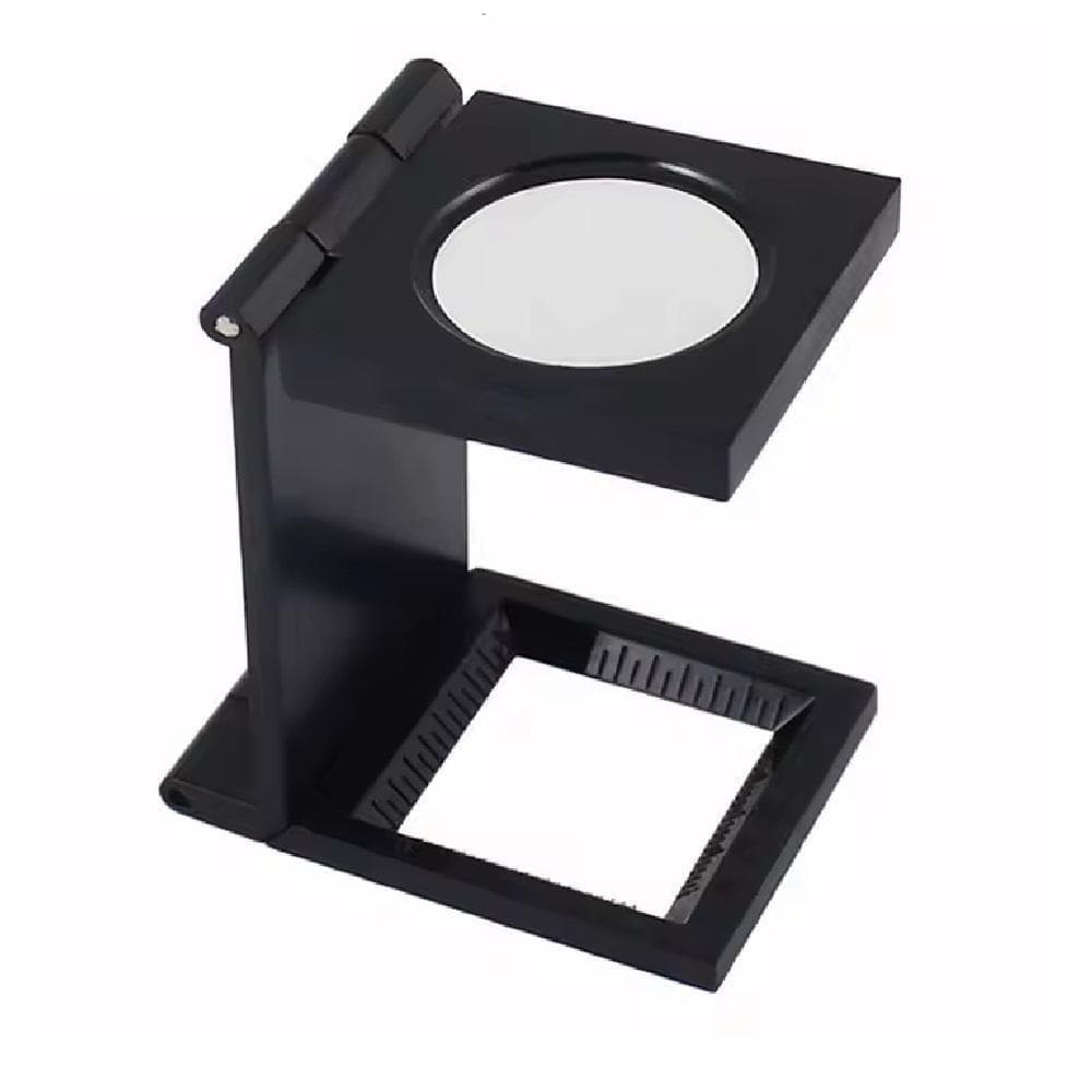 Lupa Conta Fios 10X Mesa Bancada Suporte Dobrável Lente Óptica 28mm Escala Profissional Portátil