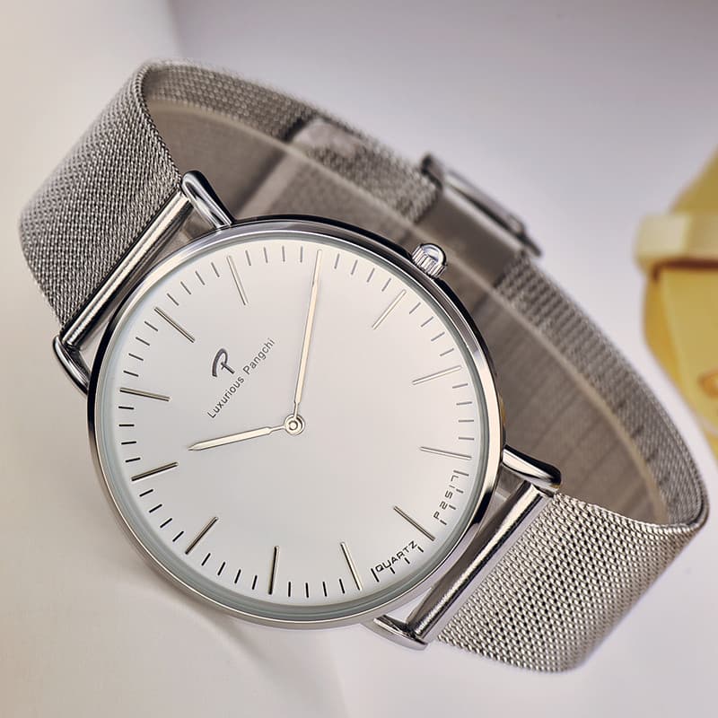 Nova moda de duas mãos relógio masculino de negócios Casual mudo casal relógio de malha de aço cinto elegante quartzo se