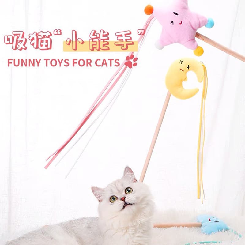 Gato provocando vara pólo de madeira borla mordida-resistente Molar adulto gatinho brinquedo auto-feliz tédio alívio lon
