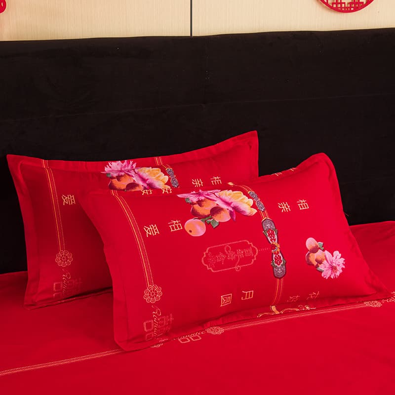 Grande vermelho casamento fronha um par conjunto de fronha de casamento um conjunto festivo casamento feliz travesseiro