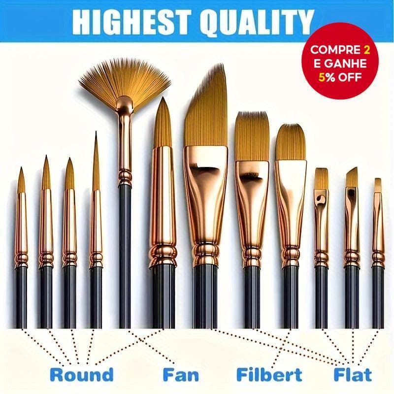 Conjunto de 12 Pincéis para Pintura Artística | Pincéis de Detalhe Duráveis para Óleo e Acrílico