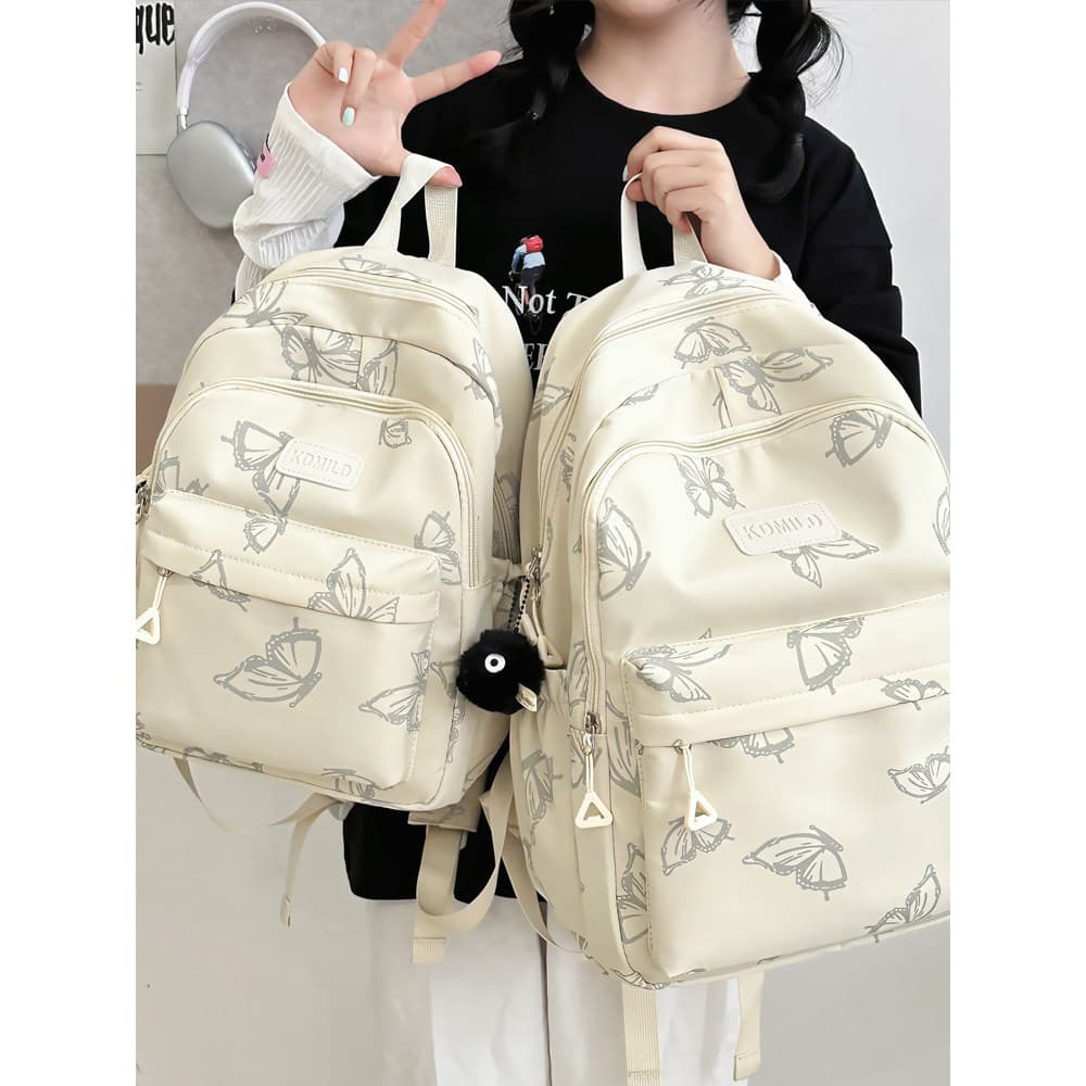 Nicho Design mochila feminina estudante universitário mochila reflexiva impressa borboleta viagem férias pequena mochila