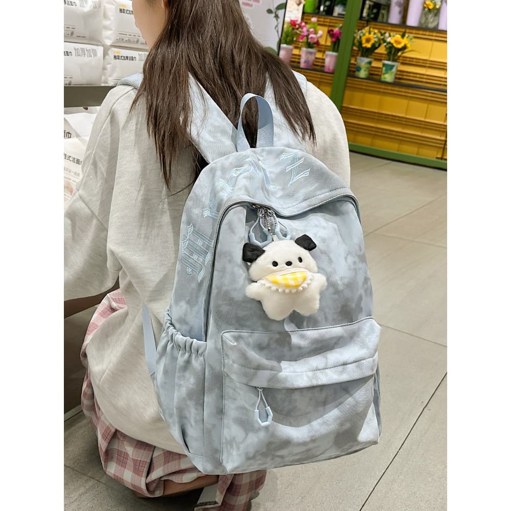 Novo produto nacional na moda Tie-Dye bordado mochila feminina estudante universitário grande capacidade leve mochila re