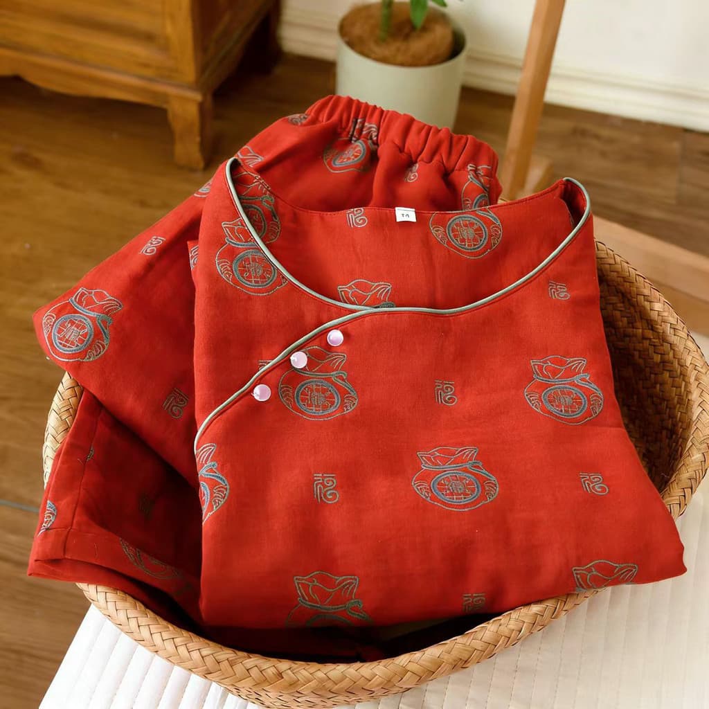 Baifu pijamas femininos primavera outono puro algodão Retro estilo chinês algodão avó mãe ano novo chinês festivo Homewe